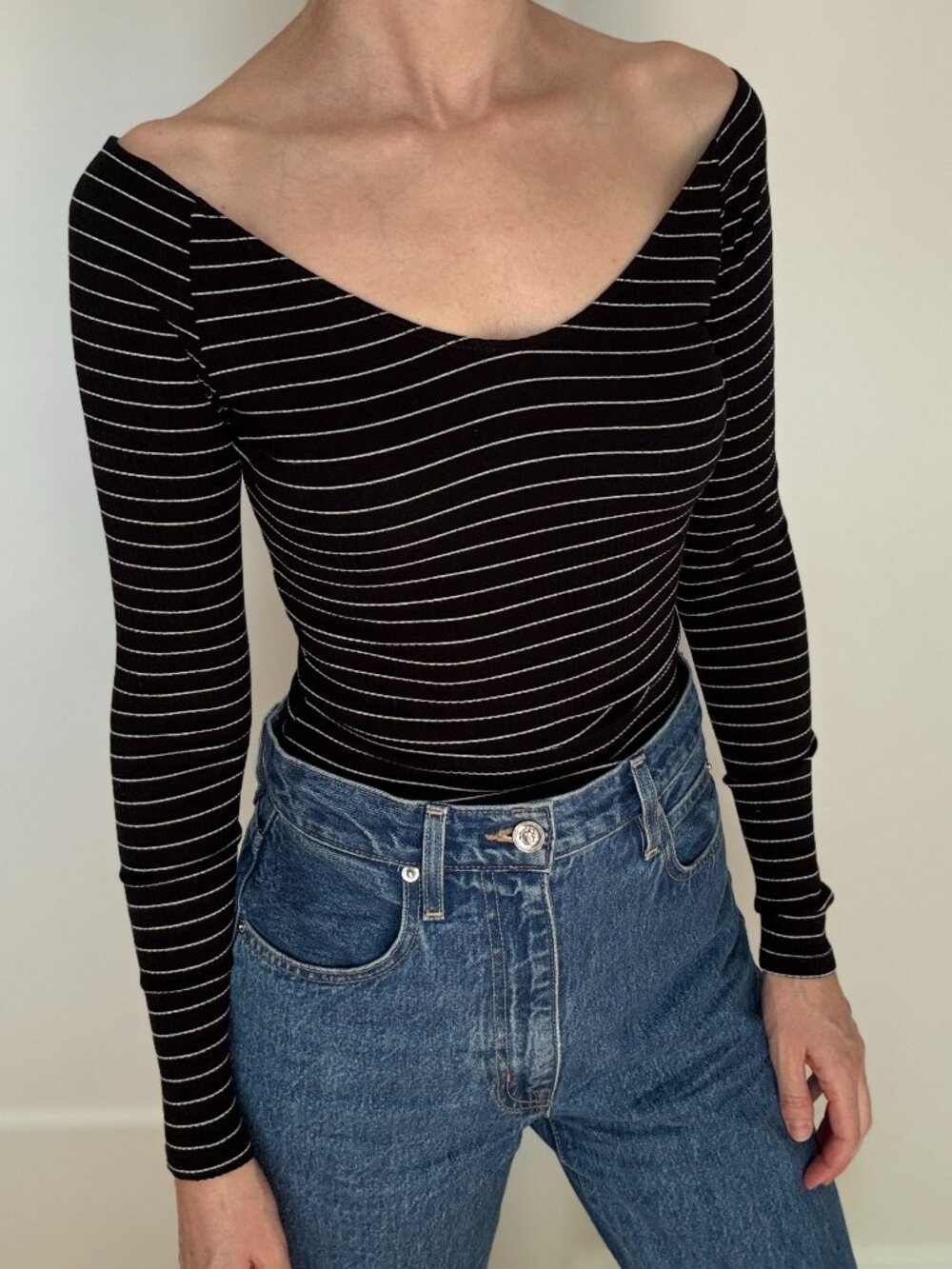 Reformation Marielle Striped Scoop Neck Long Sleeve Top — (Size: XS)